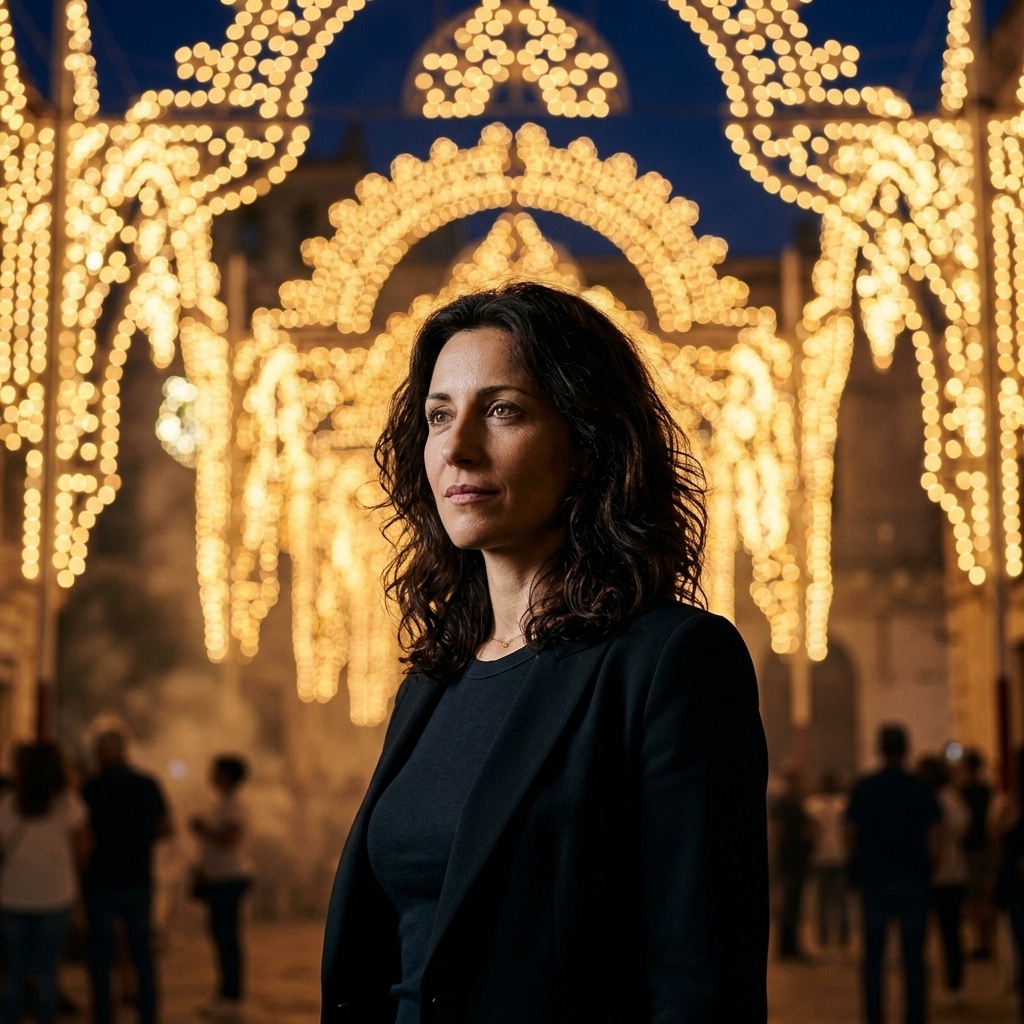 Maya alla notte della Taranta sotto le luminarie